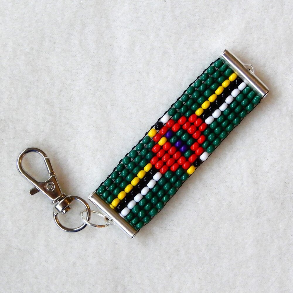 Dominica flag bead keychain, handmade, seed beads